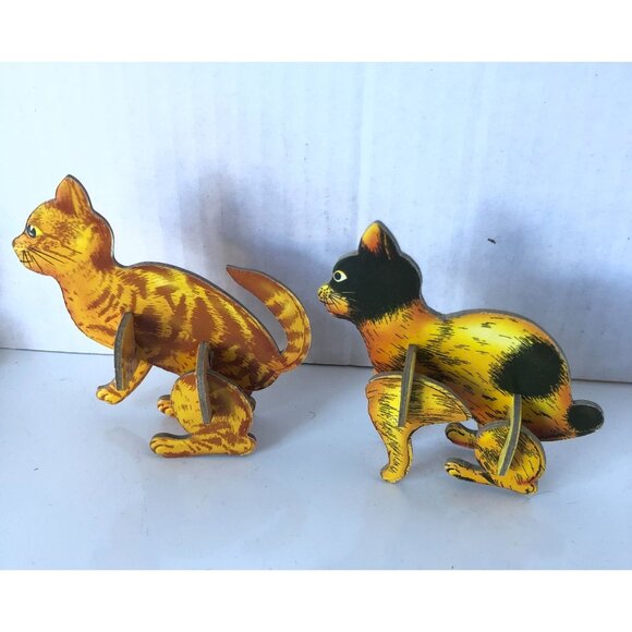 Vintage Cardboard Cat Figurines Set Of 5 Mid-Century Style 3D Puzzle Design - Picture 5 of 7